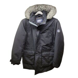 Lands' End Men's Down Expedition Parka M 38-40 Faux Fur Trim Hood Black